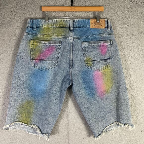 Akademiks‎ Jeanious Paint Splatter Denim Shorts Distressed Mens Streetwear 38 - Picture 4 of 11